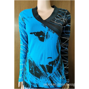 Custom 100% cotton t-shirt long sleeve for lady